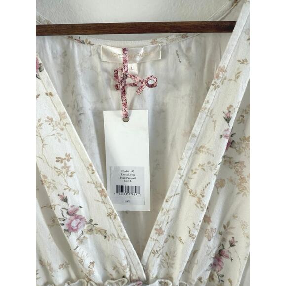 LoveShackFancy NWT Radia Smocked Cotton Cream Pink Floral Mini Dress size Large - Picture 9 of 16
